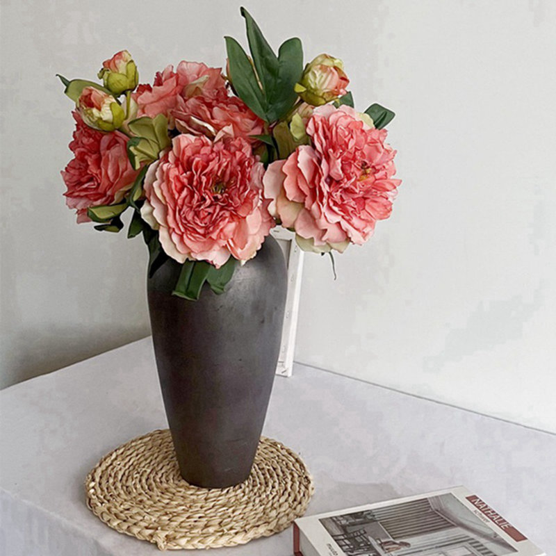 Ensemble de 5 fleurs de pivoines artificielles de 19,29 po à longues tiges artificielles et fausses pivoines, B3, Rouge