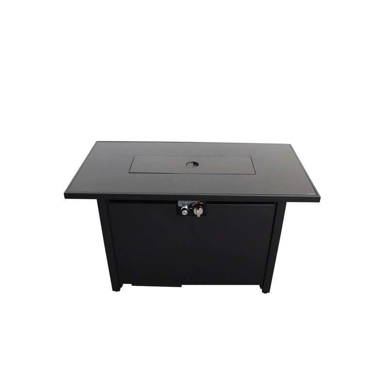 Table de foyer d'extérieur en acier, H 25 po x l 42 po, noire, table de configuration polyvalente en acier, élégante