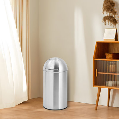 Poubelle à porte coulissante en acier inoxydable 18,5 gallons, poubelle à couvercle rond de 70 L avec seau intérieur amovible, finition brossée de qualité commerciale pour la cuisine, le bureau ou un usage commercial