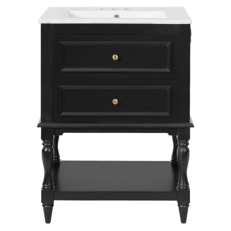Meuble-lavabo de salle de bain 24 po avec lavabo en céramique, Noir