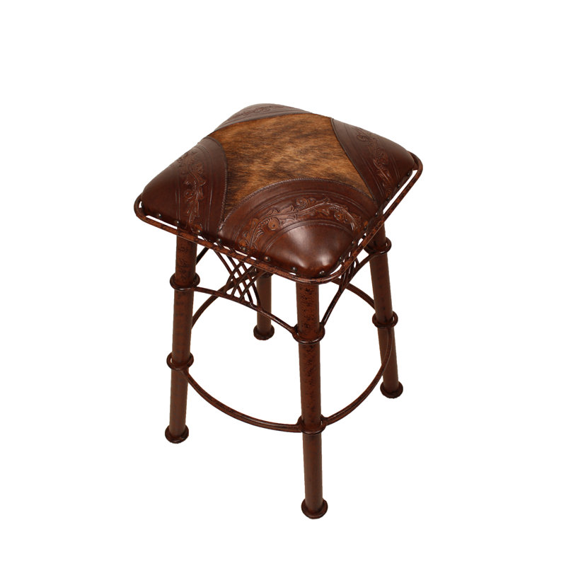 Tabouret 30 "Montana, Motif brun antique / poils sur cuir foncé