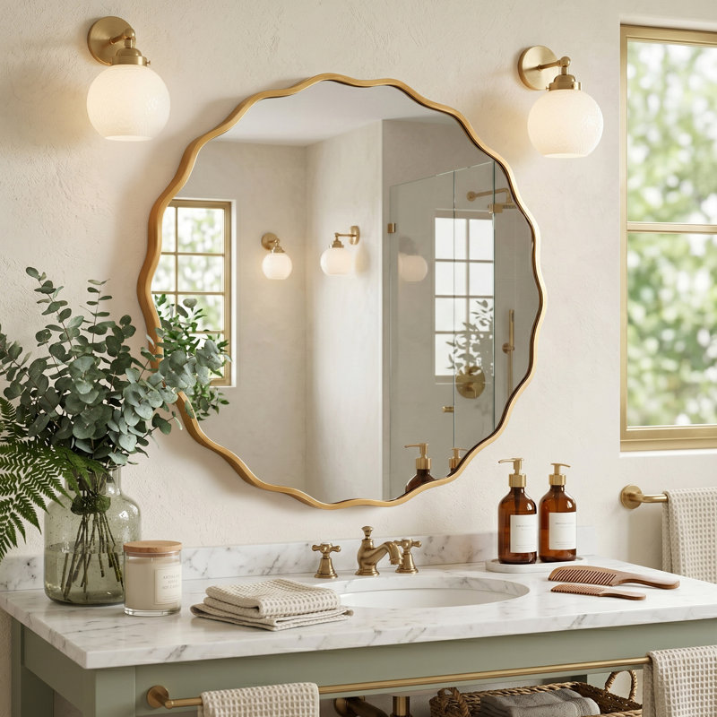 Miroir de salle de bain, Doré, 23,6 po x 23,6 po