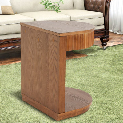 Tables de bout avec rangement, table d'appoint moderne cannelée en bois aggloméré noyer pour la maison