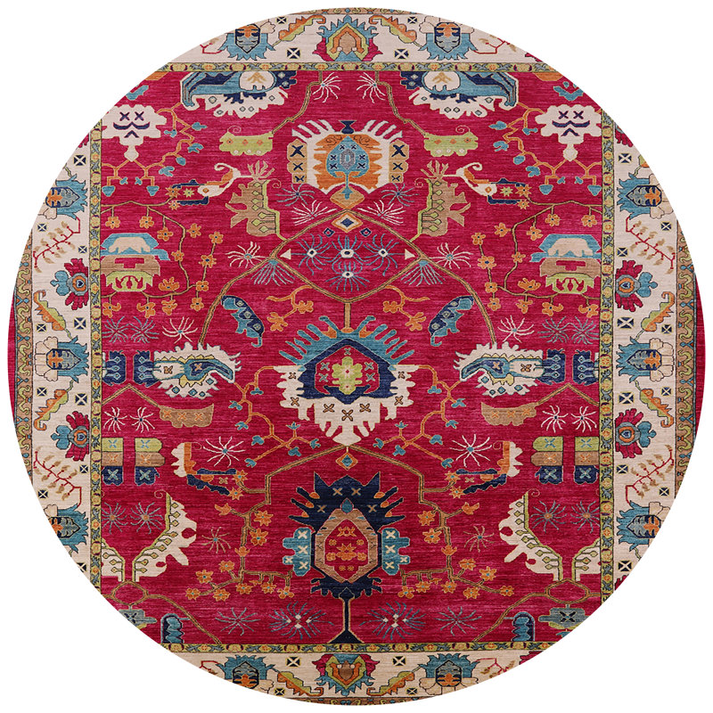 Tapis à motif oriental rose, Rond 4 pi
