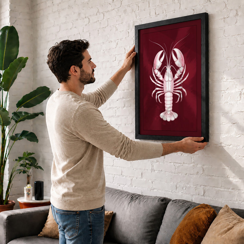 Heraldic Lobster Art Deco - Framed Print, Oak, A4 - 29.7 x 21.0 cm