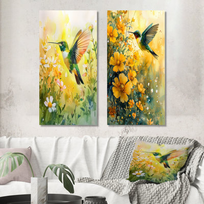 Colibri dans le soleil I - animaux, art mural 2 pièces