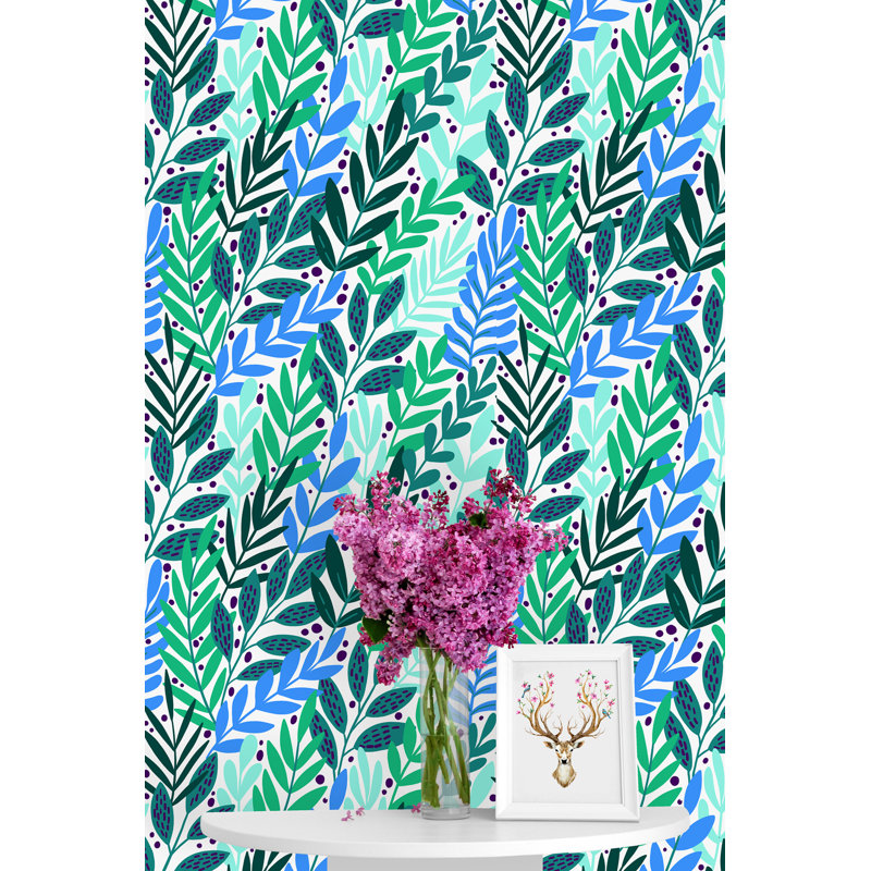 Panneau de papier peint adhésif Udel, Vert / vert foncé / bleu, L 50 po x l 25 po