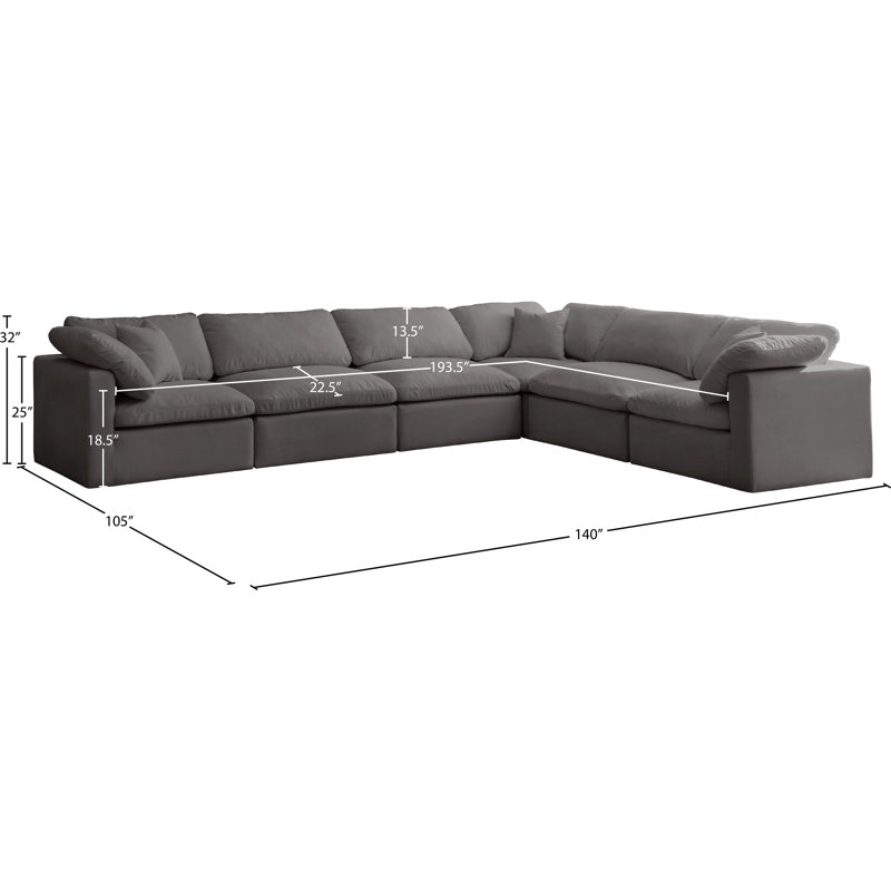 Atis 140" Wide Velvet Reversible Modular Sectional, Grey Velvet