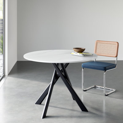 Arlynes Round Stone Top Metal Base Dining Table