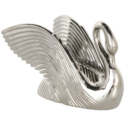 Jadison Ceramic Swan Decorative Sculpture with Textured Grooves