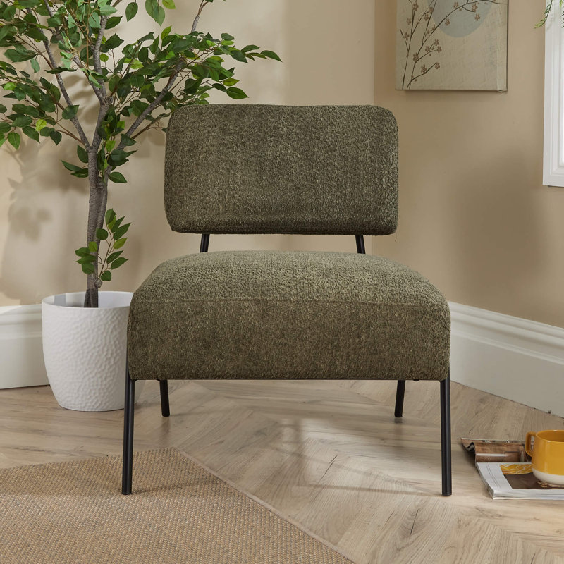 Autiana Boucle Upholstered Occasional Accent Slipper Chair, Green