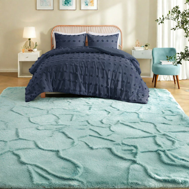 Ensemble de literie en jacquard élégant, polyester confort, bleu marine simple TG