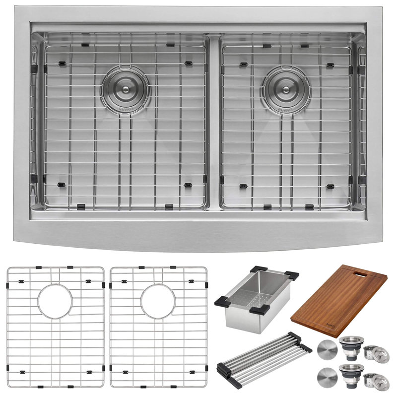 Verona 33" L x 22" W Double Basin Farmhouse Kitchen Sink