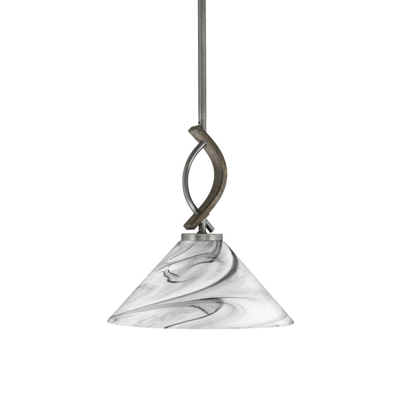 Mini-luminaire suspendu Hallmann - finition métal avec verre tourbillon onyx, H 12,75 po x l 12 po x P 12 po