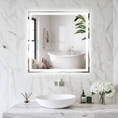 Kedarnath LED Bathroom Mirror with Lights, Smart Dimmable Vanity Mirrors for Wall, Anti-Fog Backlit Lighted Makeup Mirror Orren Ellis Size: 48 x 30