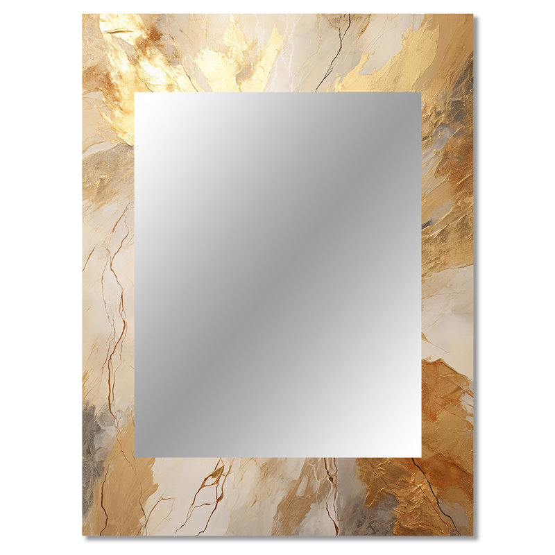 Éclairage en marbre beige et doré - miroir de formes abstraites, miroir mural moderne unique, impression d'art en métal