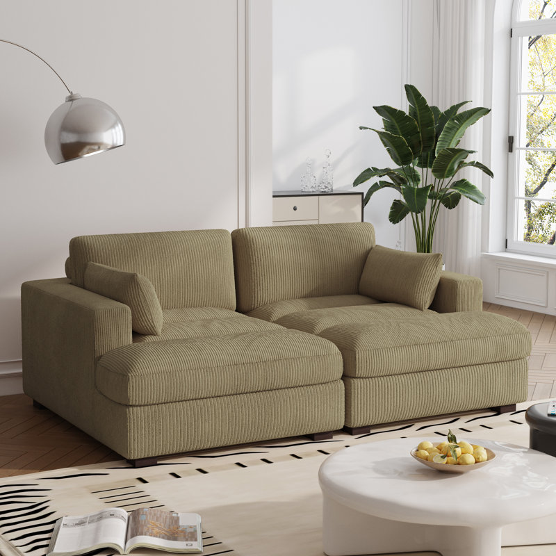 Bentura Oversized Upholstered Corduroy Sleeper Sofa Bed Lounge Modular Sofa with Armrests & Throw Pillows