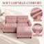 Canapé modulable 2 places Rovesselle en chenille de 176 cm de large avec pouf, coussins à volants et coussins lombaires-1364878373