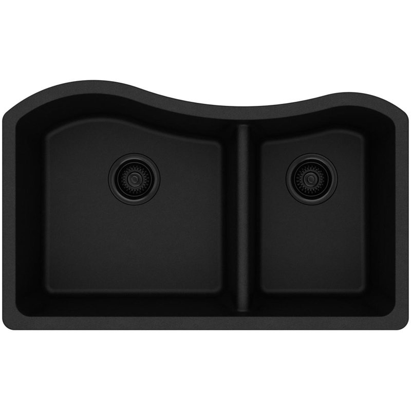 Quartz Classic 32-1/2" x 20" x 10" Double Basin Undermount Kitchen Sink, Black