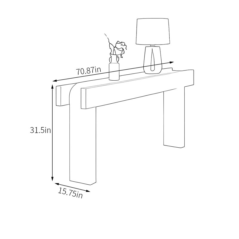 Console moderne en bois massif minimaliste, H 31,5 po x l 70,87 po x P 15,75 po