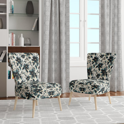 Fauteuil d'appoint rembourré damas bleu et blanc Euphony