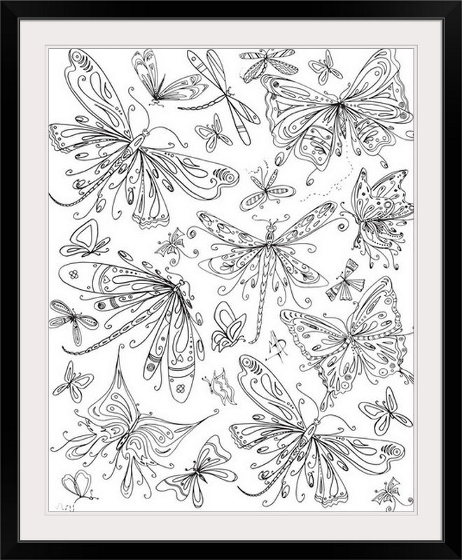 «Butterflies and Dragonflies» par Ethan, impression, Cadre noir, H 32 po x l 27 po x P 1 po