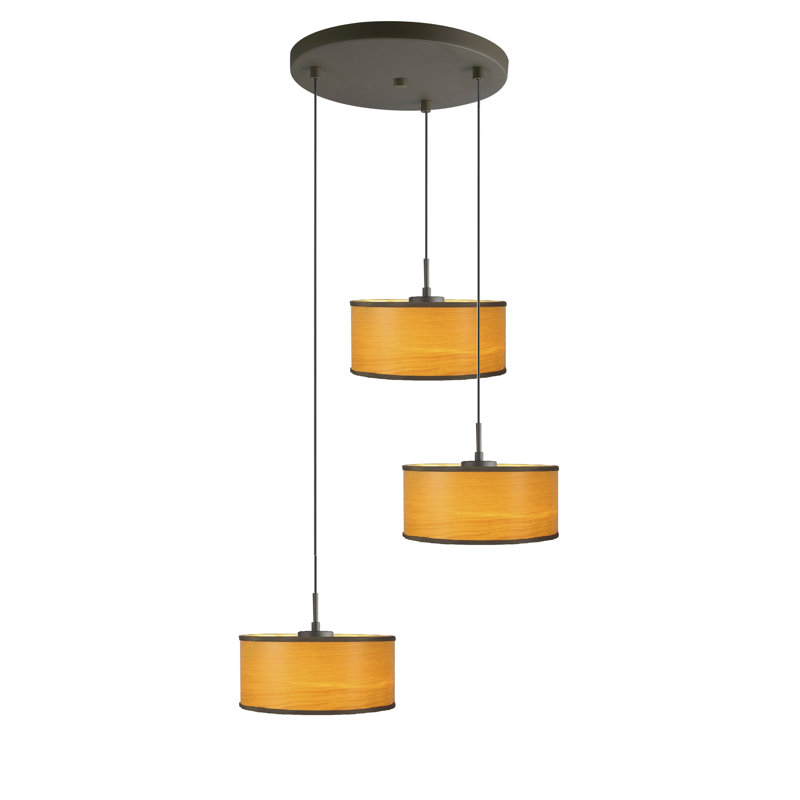 Luminaire suspendu tambour à 3 lumières Melnik, Bronze, Gris