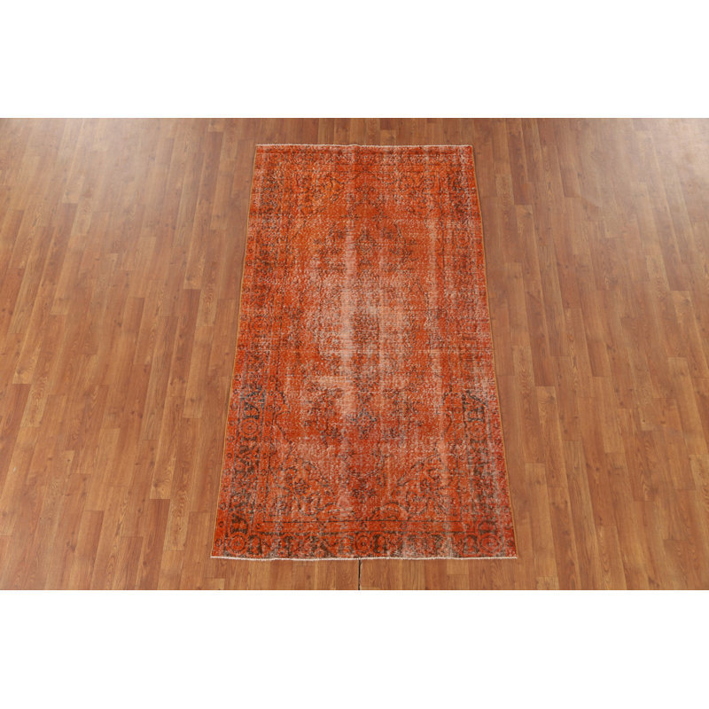 Orange Wool Anatolian Distressed Turkish Rug 4x7