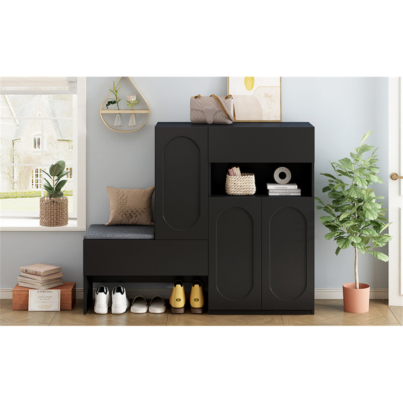 Armoire à chaussures 2-en-1 avec coussin moelleux On-Trend, Noir