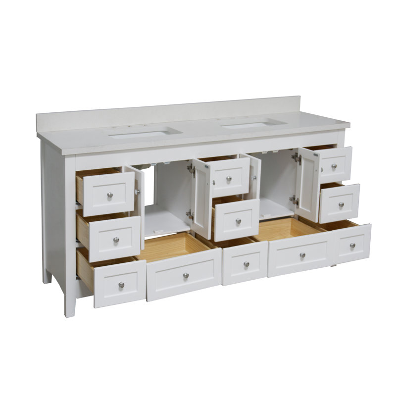 White Shaker Style Double Bathroom Vanity with Quartz Top