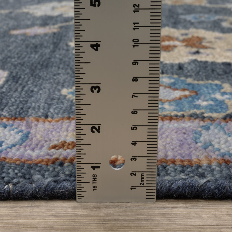 Tapis traditionnel bleu / multicolore en laine Gowen, Rectangulaire 8 pi x 10 pi
