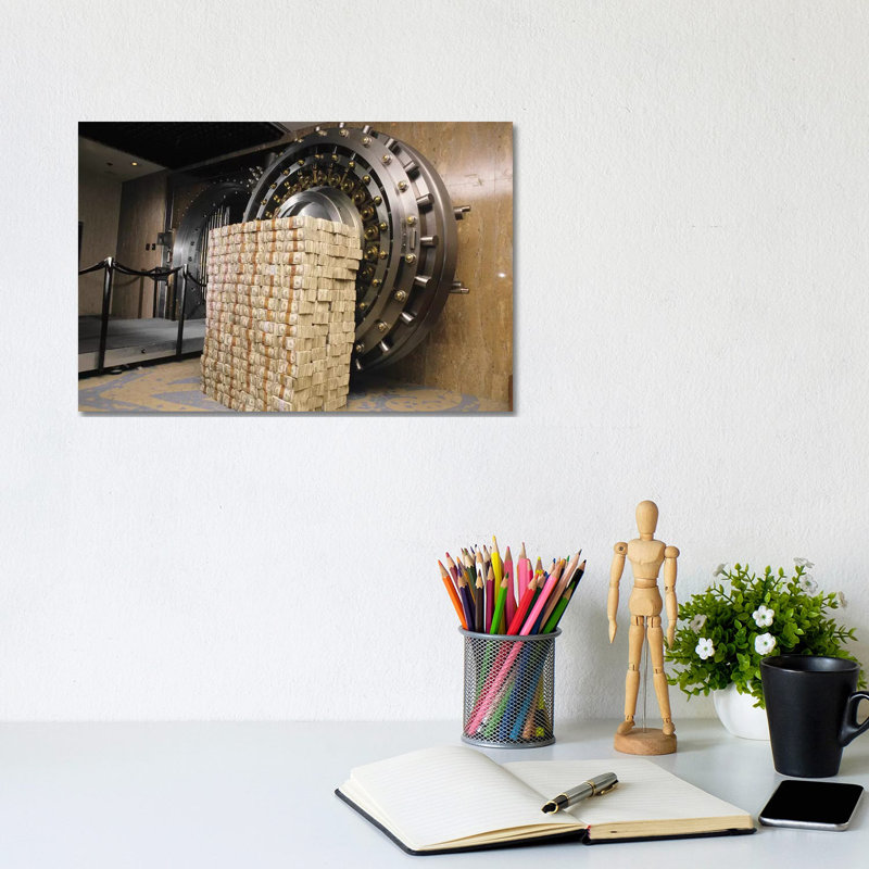 Money Stacked By Bank Vault II by Vintage Images - No Frame Gallery-Wrapped Canvas Giclée on Canvas, 20.32cm H x 30.48cm W