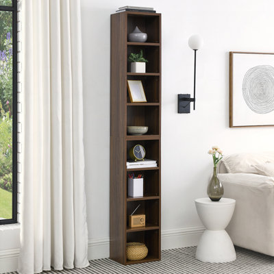 Étagère à 8 niveaux pour médias, armoire de rangement compacte pour CD et DVD avec tablettes réglables, bibliothèque haute étroite pour bureau à domicile, bibliothèque multifonctionnelle à deux étages