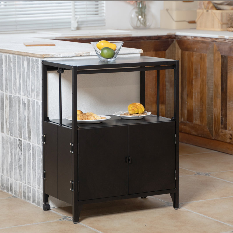 Accent 23.6’’ Wide  Foldable Metal Double Layer Cabinet with  Wheels Easy Assemble end table, Black