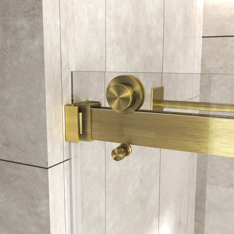 Porte de douche coulissante double 56-60 "x 76" en nickel brossé, verre trempé sans cadre 3/8 ", Or brossé