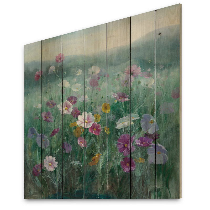 Champ de fleurs - impression sans cadre sur bois, H 16 po x l 16 po x P 1 po