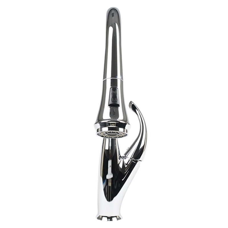 Robinet de cuisine à poignée simple avec poignée à arc haut luxe, Chrome