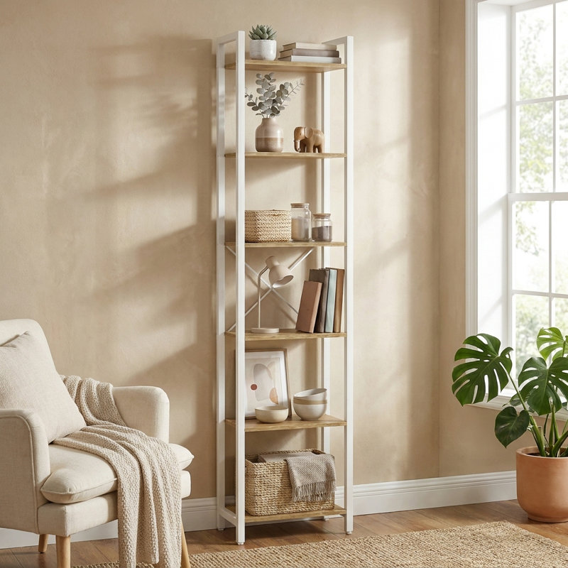 Bibliothèque étagère Keemon, (6 niveaux) H 73,6 po x l 15,7 po, Brun / Blanc