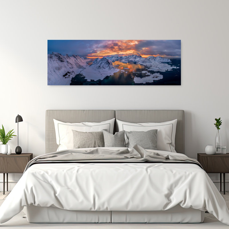 «Winter Mountain Sunset Glow Colorful Dramatic Serene Coastal Landscape», art mural, H 60 po x l 20 po