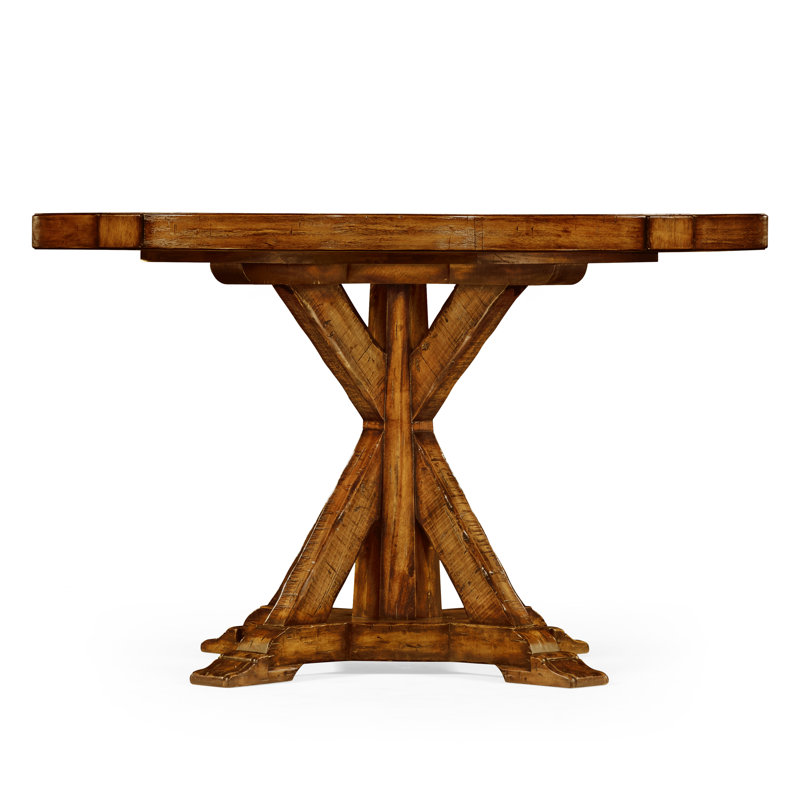 Casually Country Round Walnut Wood Dining Table, Country Farmhouse Walnut,  48" W x 48" L 