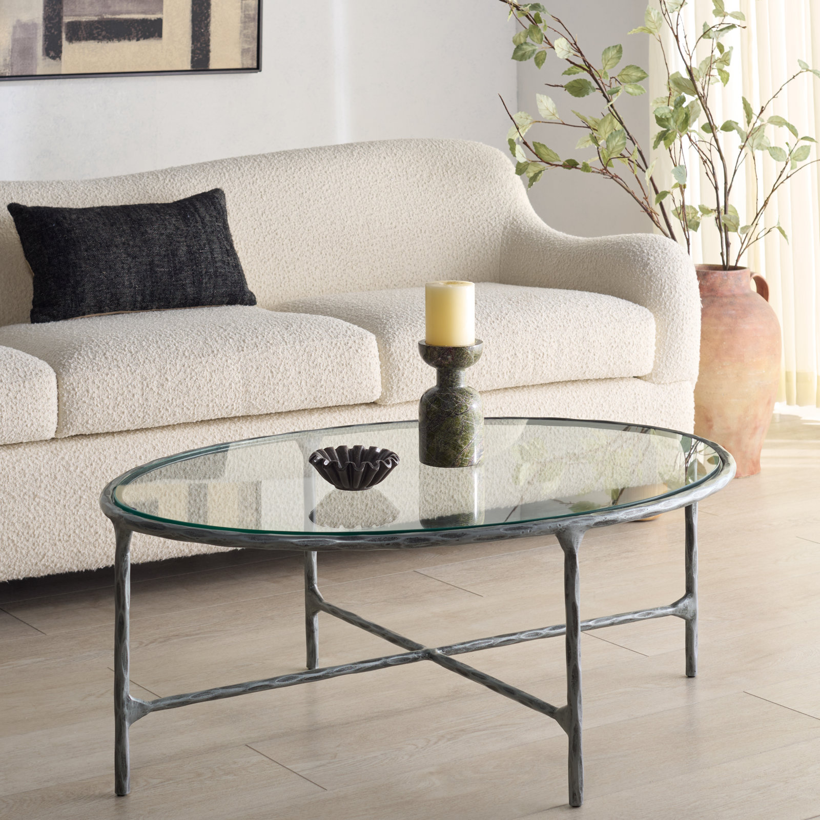 Evelynn 30" Coffee Table, Silver, Clear
