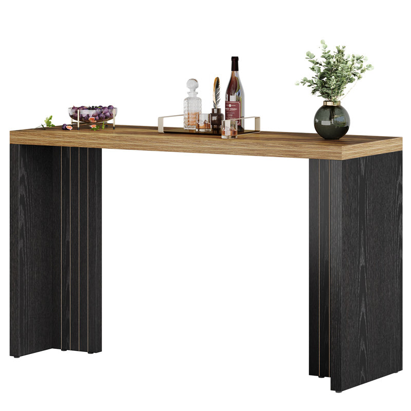Counter Height Dining Table With Faux Marble Finished Tabletop, Brown, Black