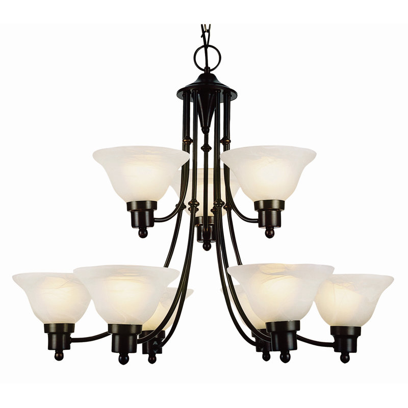 Baronne 9 - Light Dimmable Classic / Traditional Chandelier, Weathered Bronze
