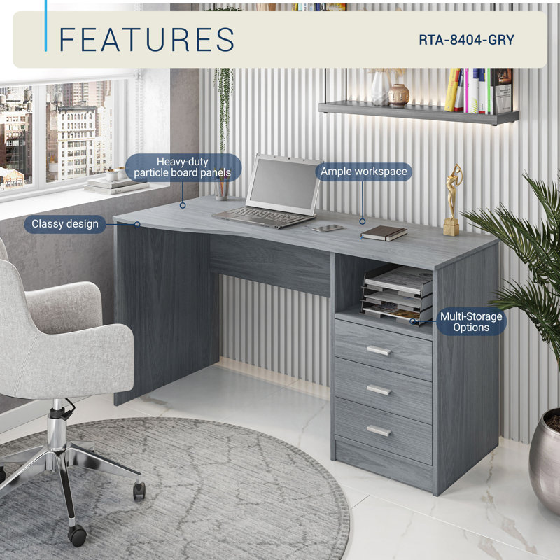 Brit MDF Computer Desk, 29.5" H x 51.25" W x 23.5" D, Gray