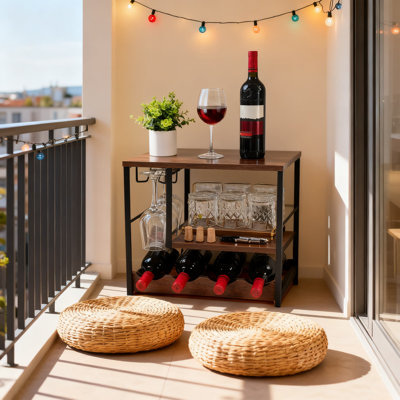 Freestanding Countertop Wine Rack With Glass Holder, All-In-One Storage For 4 Wine Bottles And 3 Glasses, Space-Saving Wood And Metal Design For Home by Prep & Savour