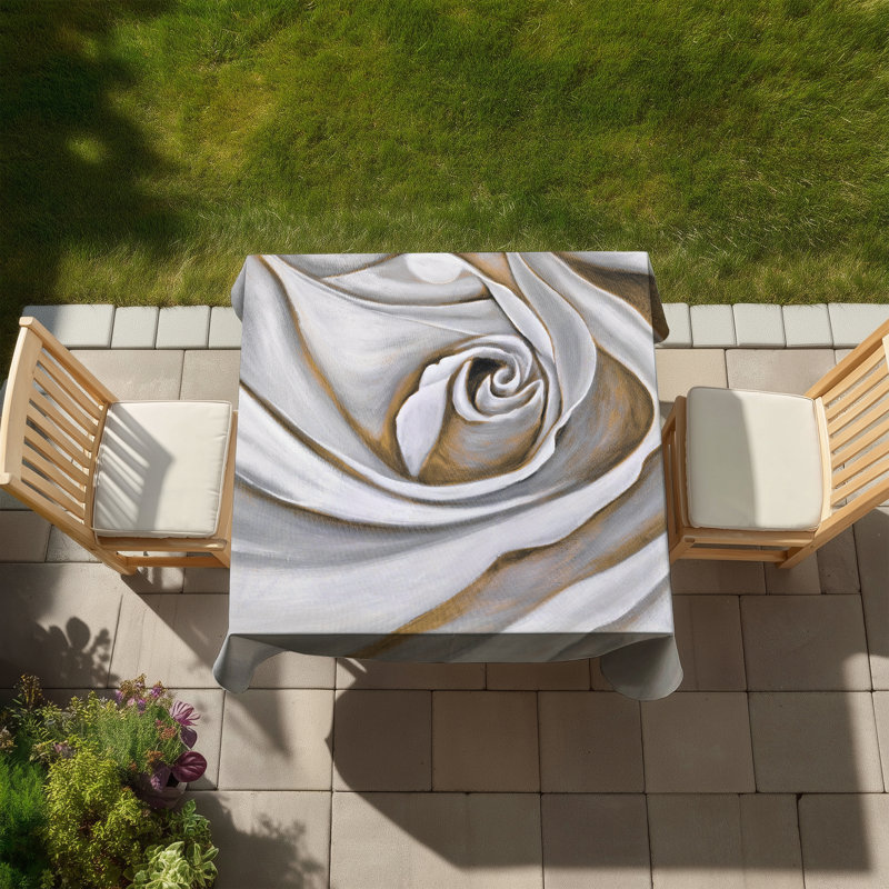 White Rose Closeup Tablecloth | Floral Gray Home Decor