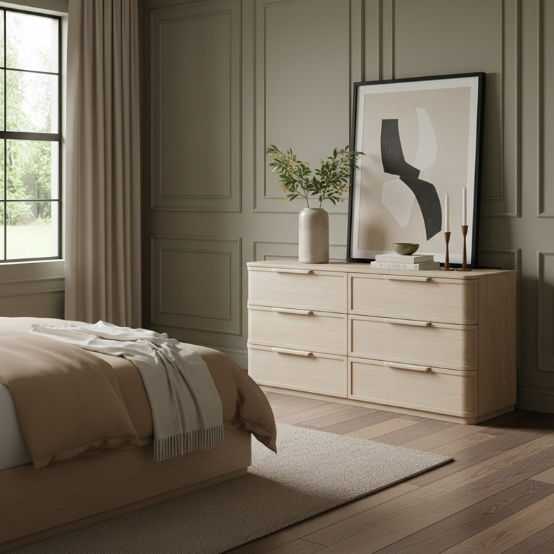 Commode en placage de chêne Tiberio et bois massif, Naturel