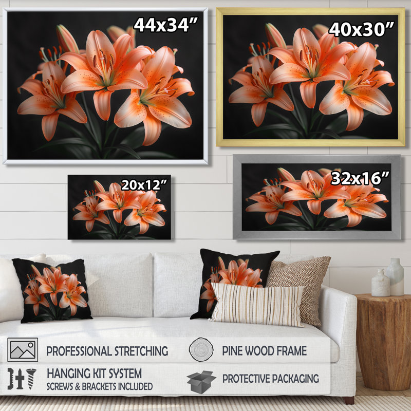 Orange, lis noir, printemps, photo III, lys, art mural, salon, Toile tendue, H 12 po x l 20 po