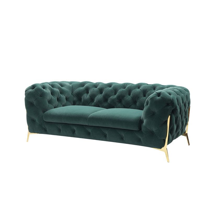 Soule - Causeuse transitionnelle en velours, Velours vert, H 30 po x l 74 po x P 40 po