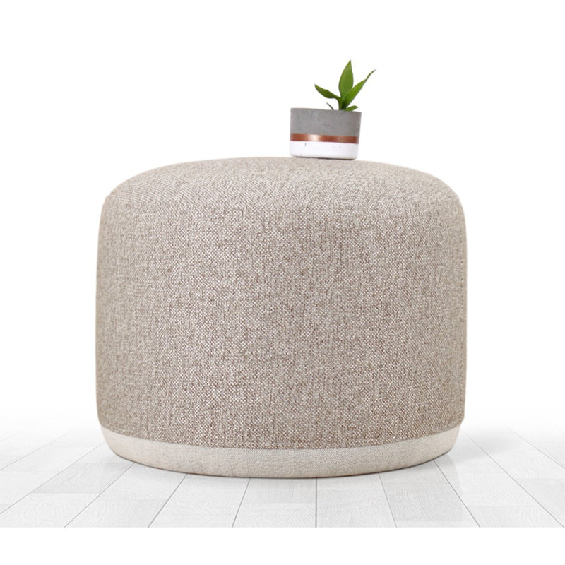 Stylish Pouffe for Living Room & Bedroom, 100% Linen, 16.1 x 20.1 inches | 35 DNS Orthopedic Sponge, 4.0-inch Height, PVC Coated Hidden Legs | Elegant Beige Color, Perfect for Bohemian & Scandinavian Décor